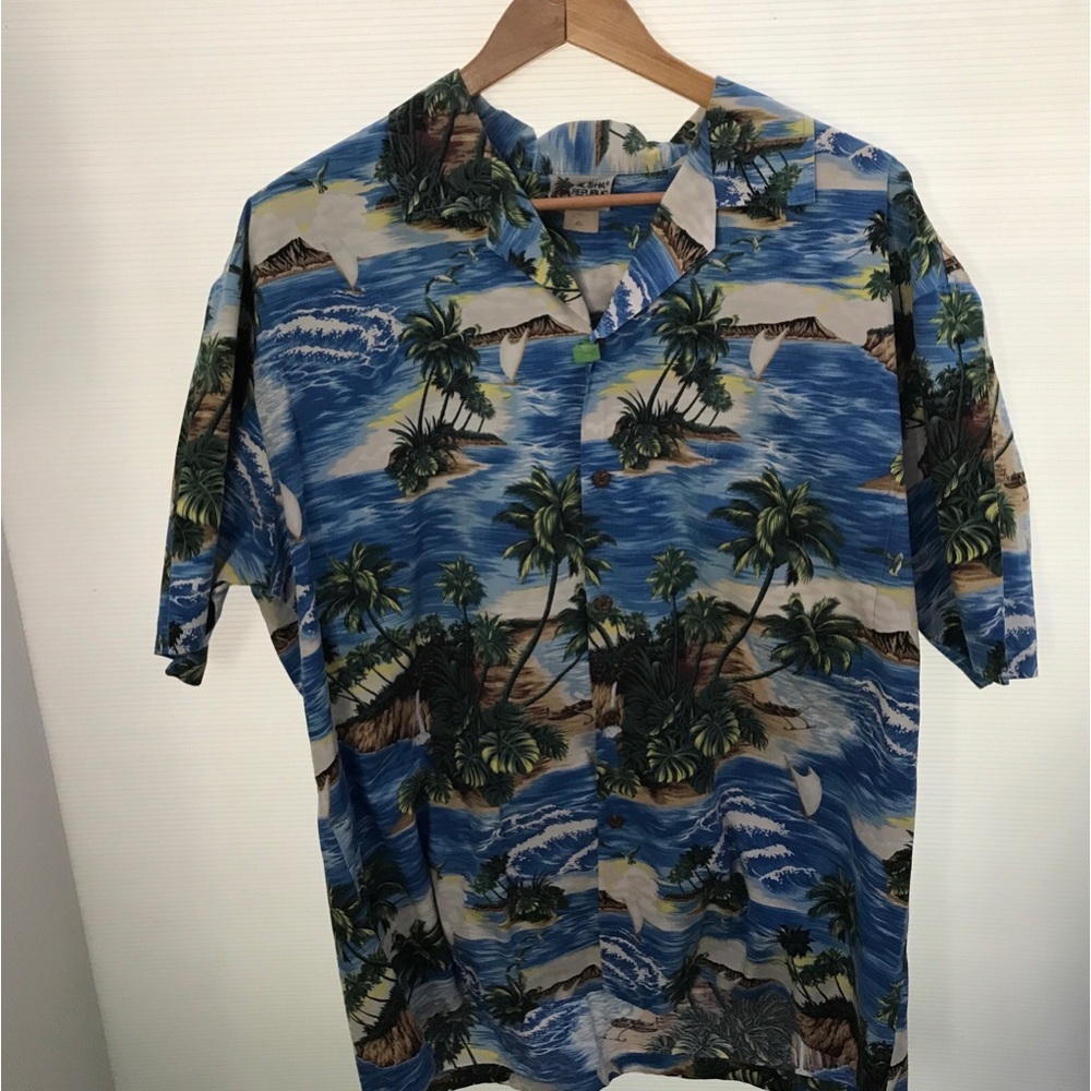 BLUE HAWAII Men Vintage Shirt Size XL Cotton Coconut Button Diamond Head Aloha